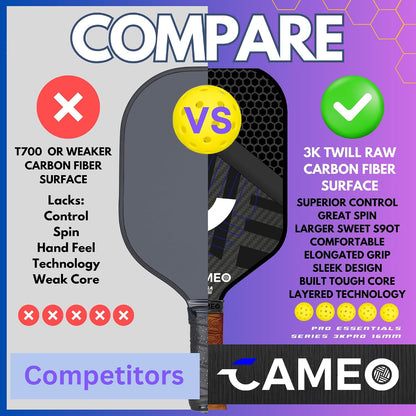 Pickleball Paddles | 3K Graphite Carbon Fiber Pickleball Paddle | 16Mm Pickle Ball Paddle | Pickleball Paddles Carbon Fiber Control & Power | Pickleball Racket Pro | USAPA Approved